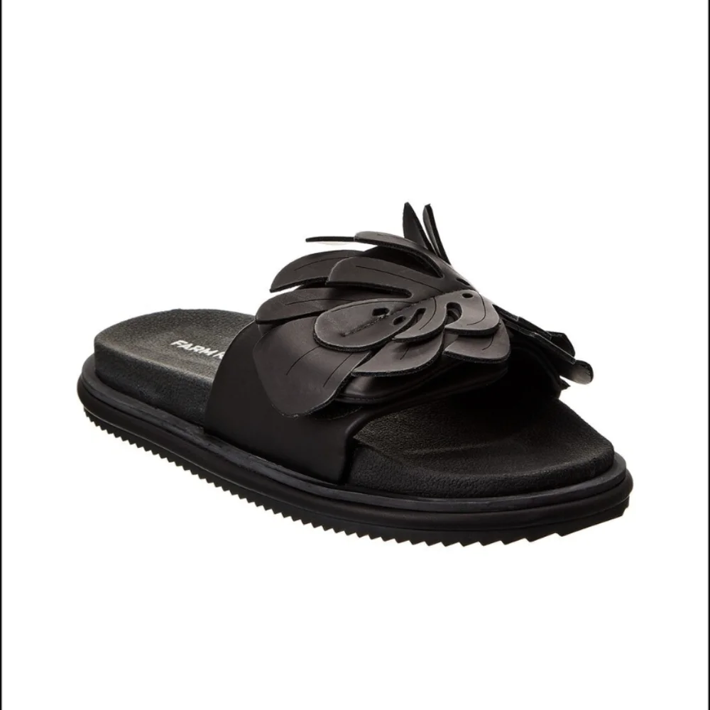 NIB FARM Rio Monstera Anatomic Slide Sandals In Black Women's Size 6